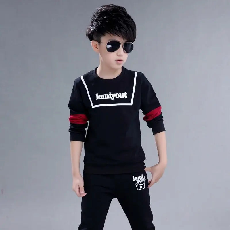 2025 Boys’ Casual Tracksuit Set – Letter Print T-Shirt + Long Pants Sport Suit for Kids (4-12 Years)