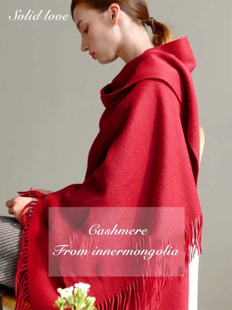 Cashmere Scarf Capsule-Color — Luxury Brand Solid Red Women's Holiday Gift Pashmina Wrap — view 3 of scarves & wraps