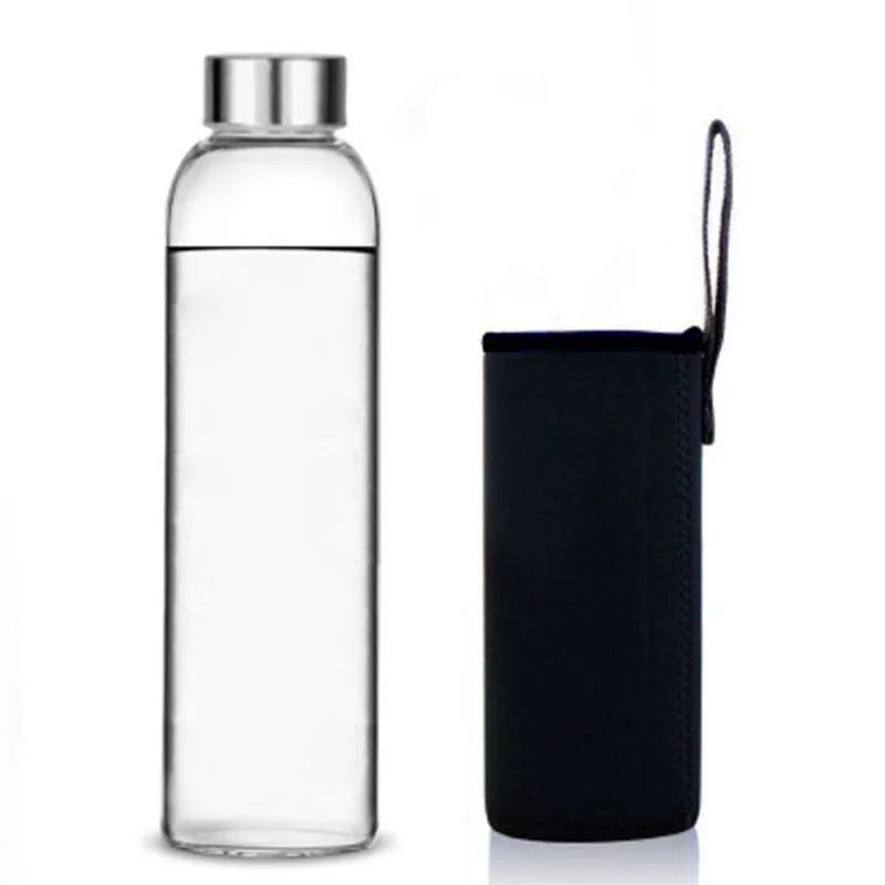 Glass Water Bottle with Stainless Steel Lid — Sport Bottle with Protective Sleeve — view 1 of drinkware