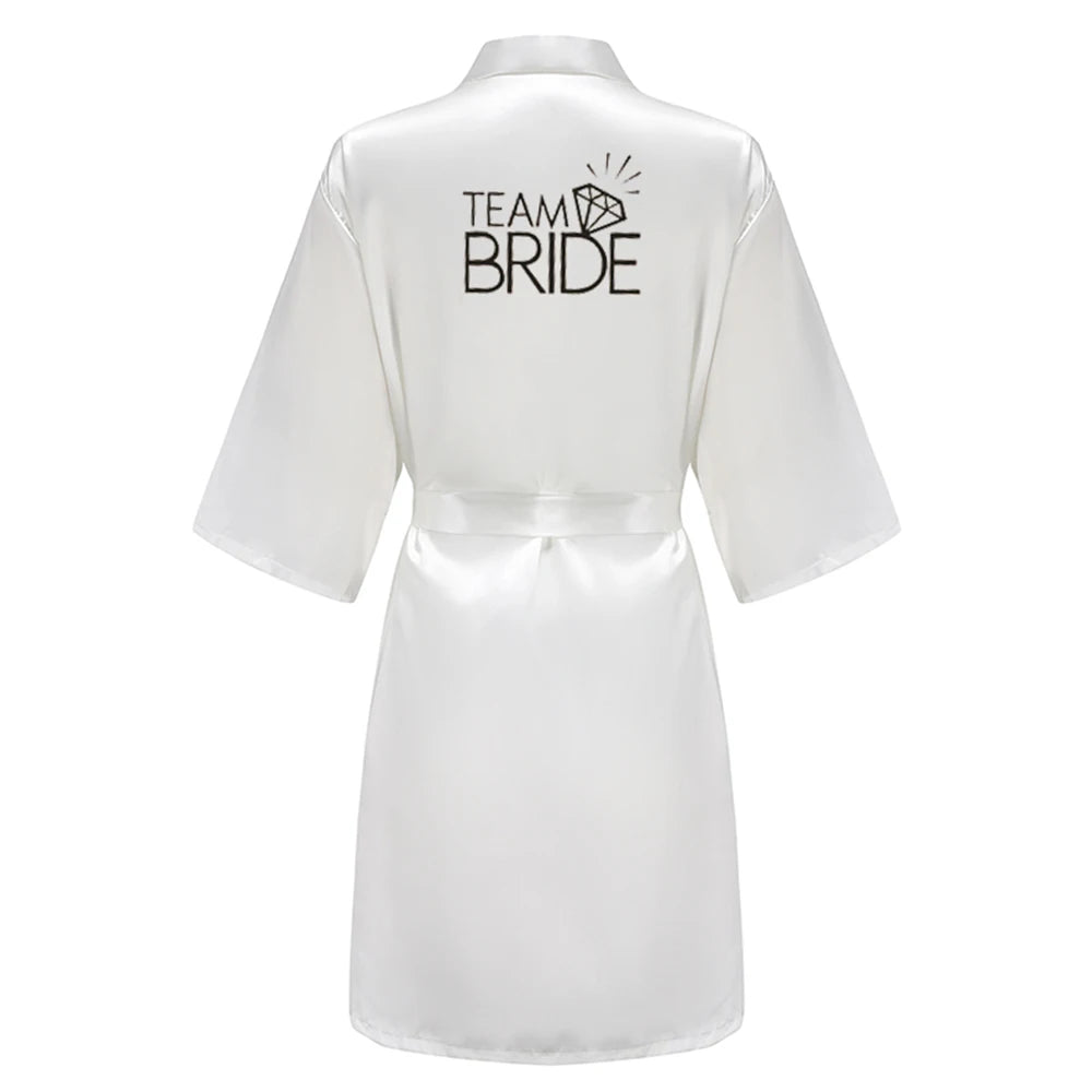 Wedding Party Team Bride Robe With Black Letters Kimono Satin Pajamas Bridesmaid Rose Gold Pink Bathrobe