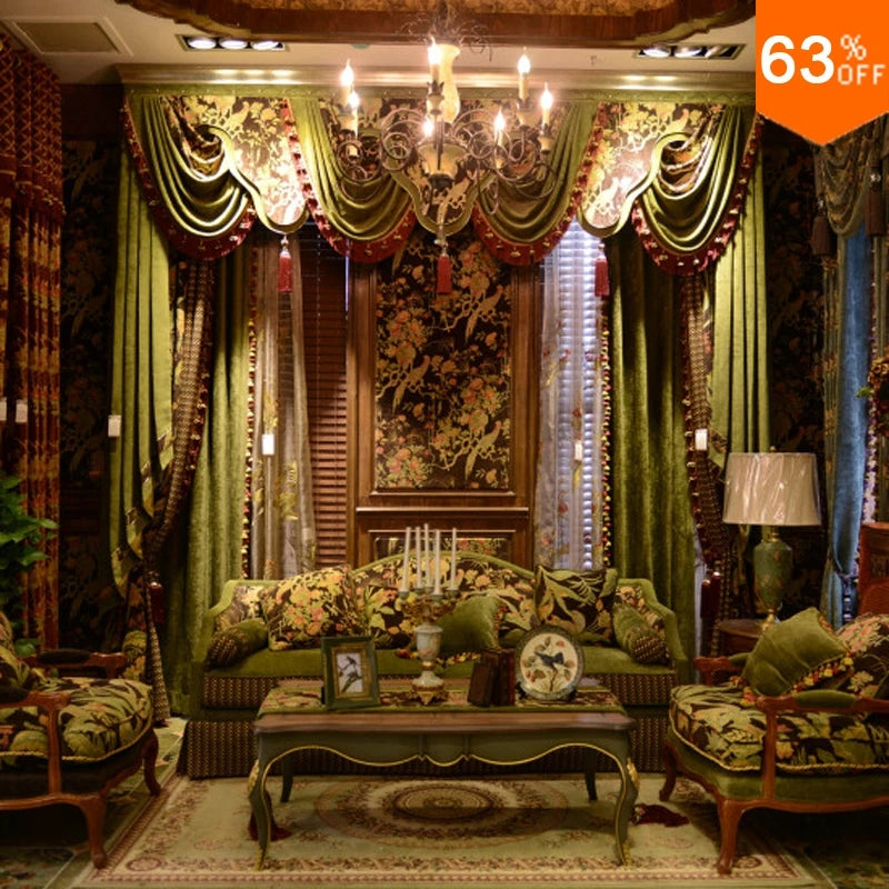 Luxury Valance Curtains – Secret Garden Green Palace Drapes for Living Room, Bedroom & Villa