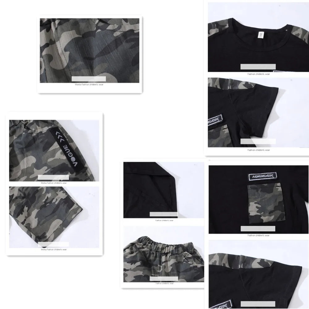 Boys Clothes Summer Clothing Set 2022 New Fashion Patchwork Camouflage O-neck Short Sleeve Two Pieces Suit Clothes For Boys