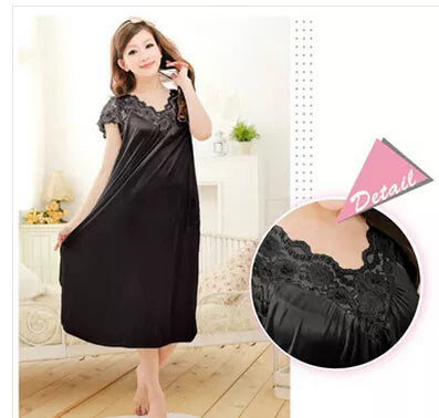 Women’s Black Lace Sexy Nightdress – Plus Size Bathrobe & Sleepwear Nightgown