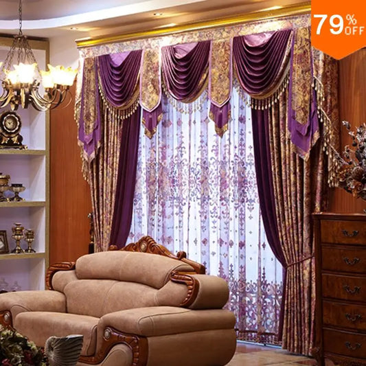 Drape new hot Luxury Purple Living Room Curtain Magical Luxury pattern flower on shining thread drapery luxurious window curtain