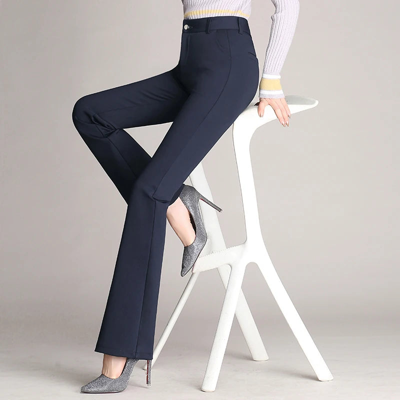 Black Blue Skinny Flare Pants OL Women Ladies Office