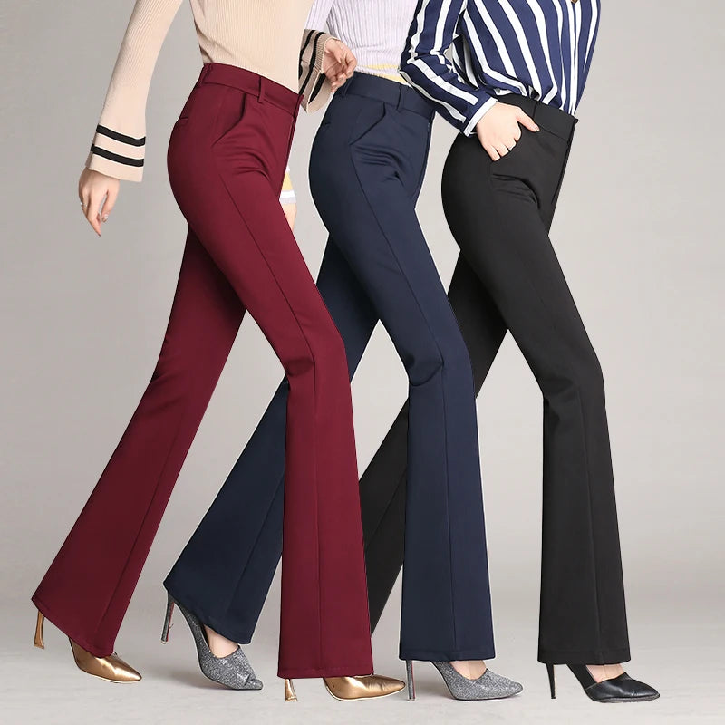 Black Blue Skinny Flare Pants OL Women Ladies Office