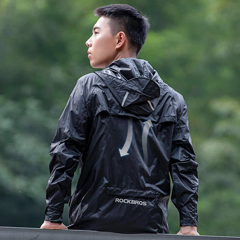 ROCKBROS Waterproof Cycling Jacket — Men’s Hooded Reflective Rain Windbreaker — view 5 of sports & fitness