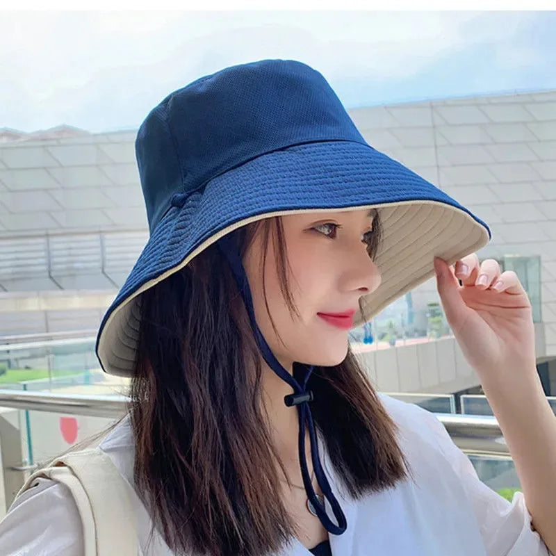 Double-sided Foldable Bucket Hat Summer Sun Hat  for Women Girls Visor Fisherman Cap Anti-UV Wide Brim Sunscreen Hats Caps