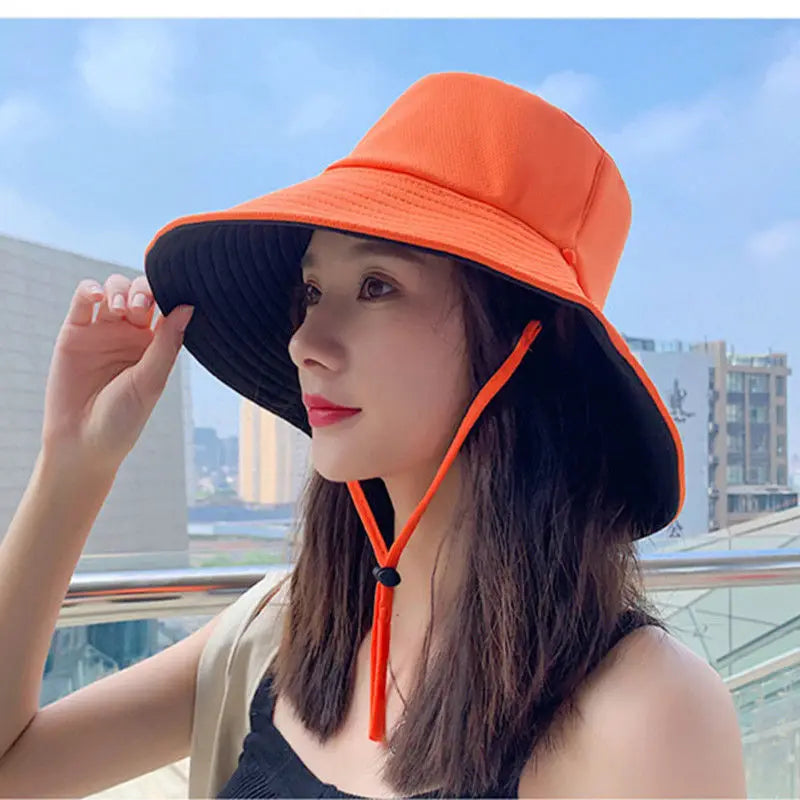 Double-sided Foldable Bucket Hat Summer Sun Hat  for Women Girls Visor Fisherman Cap Anti-UV Wide Brim Sunscreen Hats Caps