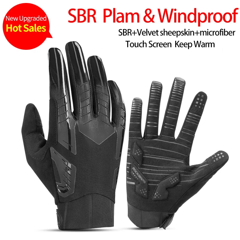 ROCKBROS Cycling Gloves Thermal Winter Full-Finger — Windproof Touchscreen SBR Shockproof Bike Gloves — view 7 of gloves