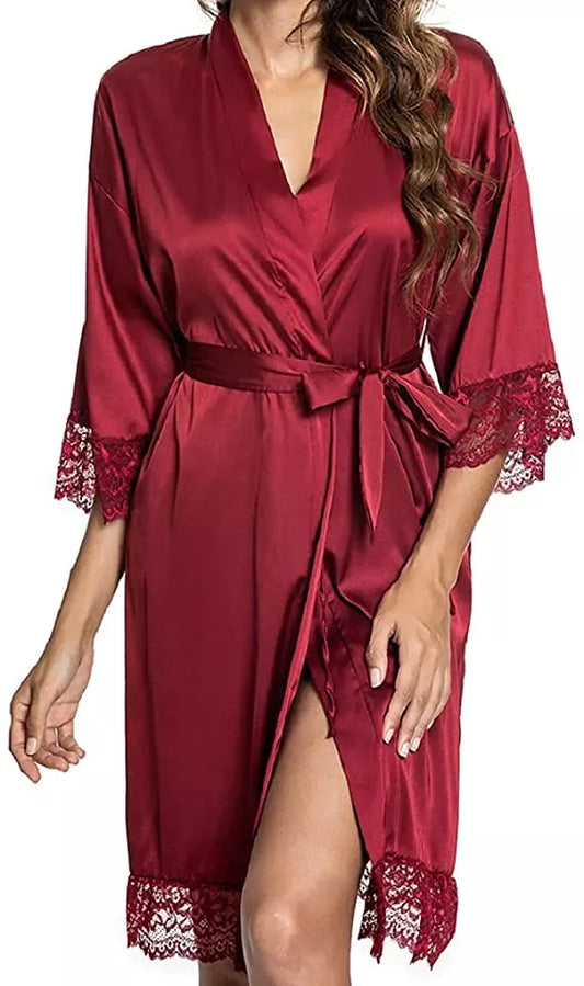 2024 New Women Ladies Sleepwear Lace Half Sleeve Nightgowns Imitation Ice Silk Sleepwear Women Night Dresses With Belt