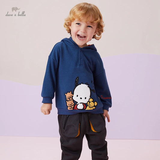 DBX19560 dave bella autumn baby boys casual cartoon hooded T-shirt children tops kids boy fashion tees