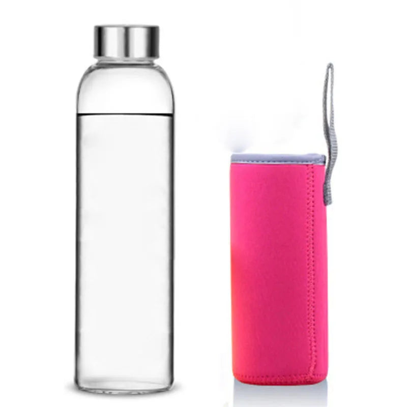 Glass Water Bottle with Stainless Steel Lid — Sport Bottle with Protective Sleeve — view 7 of drinkware