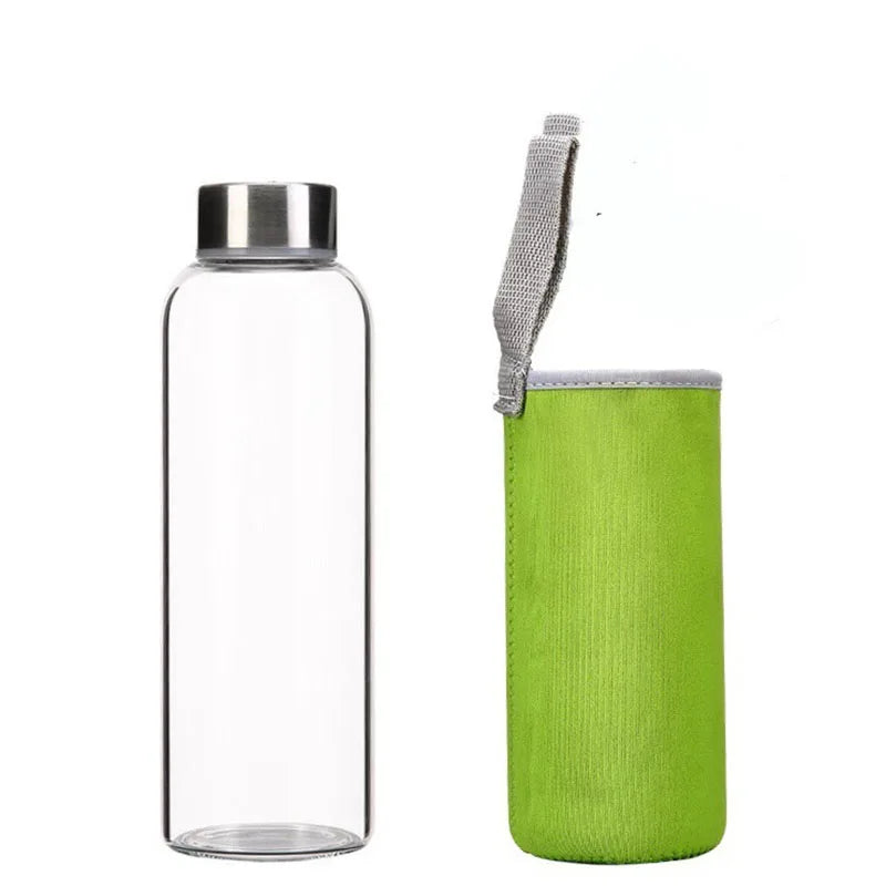 Glass Water Bottle with Stainless Steel Lid — Sport Bottle with Protective Sleeve — view 10 of drinkware