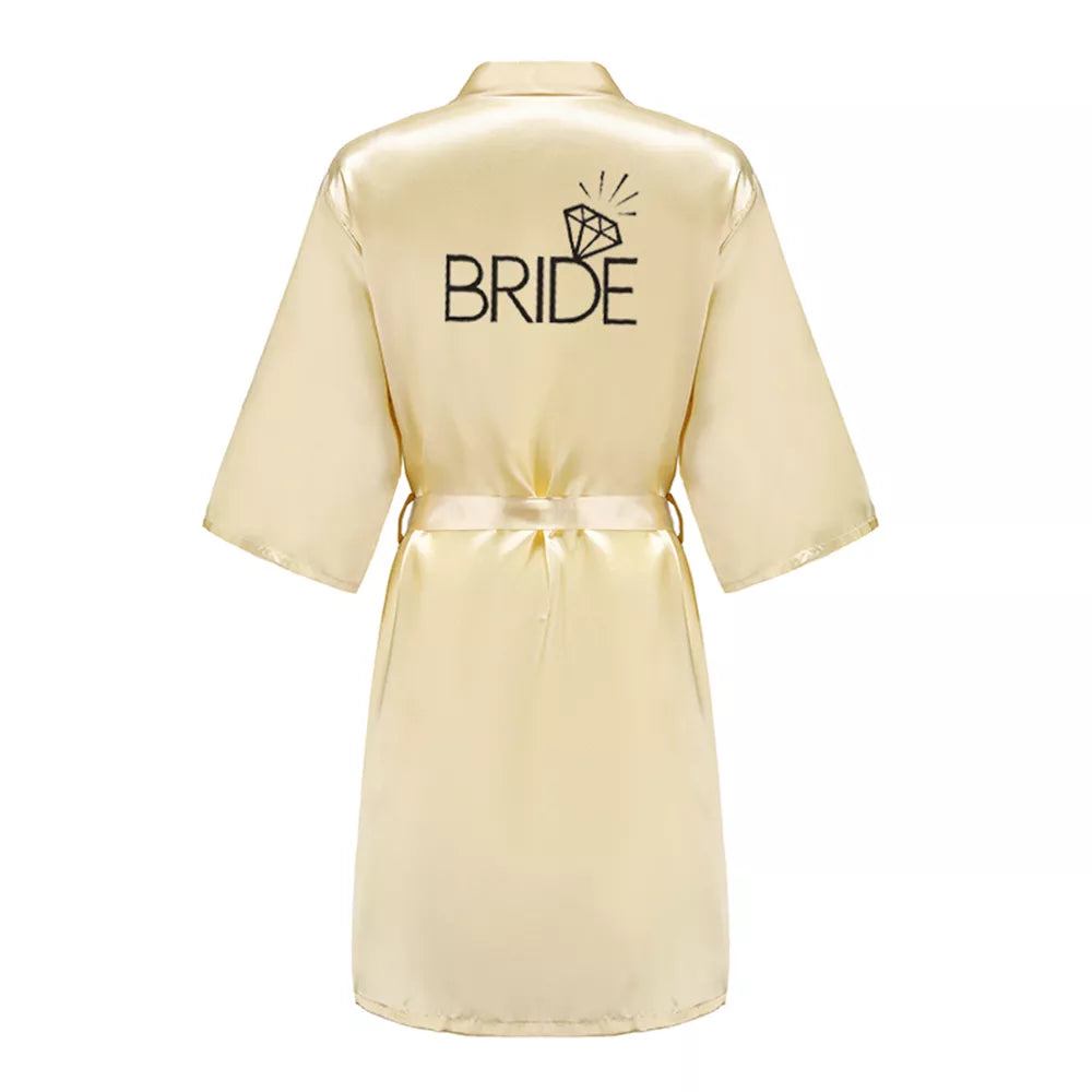 Wedding Party Team Bride Robe With Black Letters Kimono Satin Pajamas Bridesmaid Rose Gold Pink Bathrobe