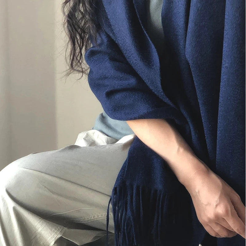 Pashmina Cape Scarf Stripe — Cashmere Shawl Poncho Statement Wrap, Autumn Editorial Piece — view 4 of scarves & wraps