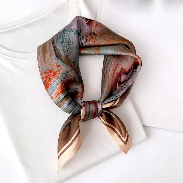 Silk Scarf Small Square 2026 Pashmina — 53×53cm Geometric Trending Palette Bandana Hair Scarf
