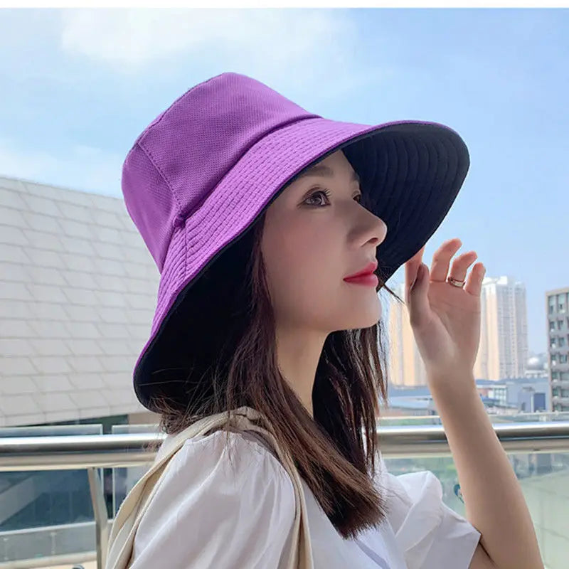 Double-sided Foldable Bucket Hat Summer Sun Hat  for Women Girls Visor Fisherman Cap Anti-UV Wide Brim Sunscreen Hats Caps