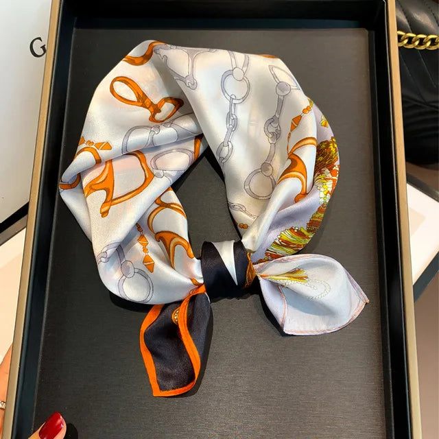 Silk Scarf Small Square 2026 Pashmina — 53×53cm Geometric Trending Palette Bandana Hair Scarf