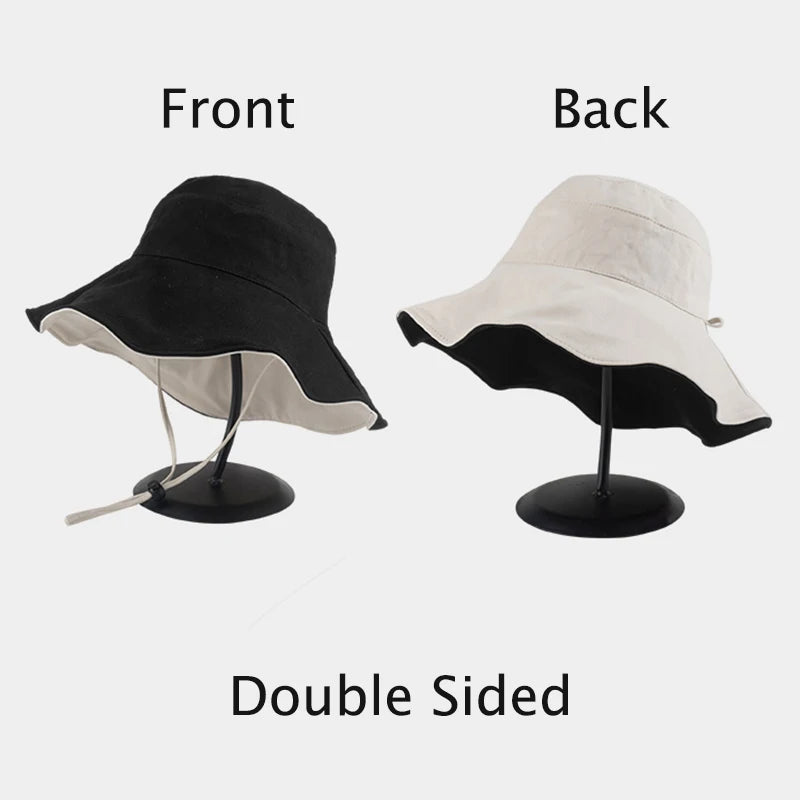 Double-sided Foldable Bucket Hat Summer Sun Hat  for Women Girls Visor Fisherman Cap Anti-UV Wide Brim Sunscreen Hats Caps