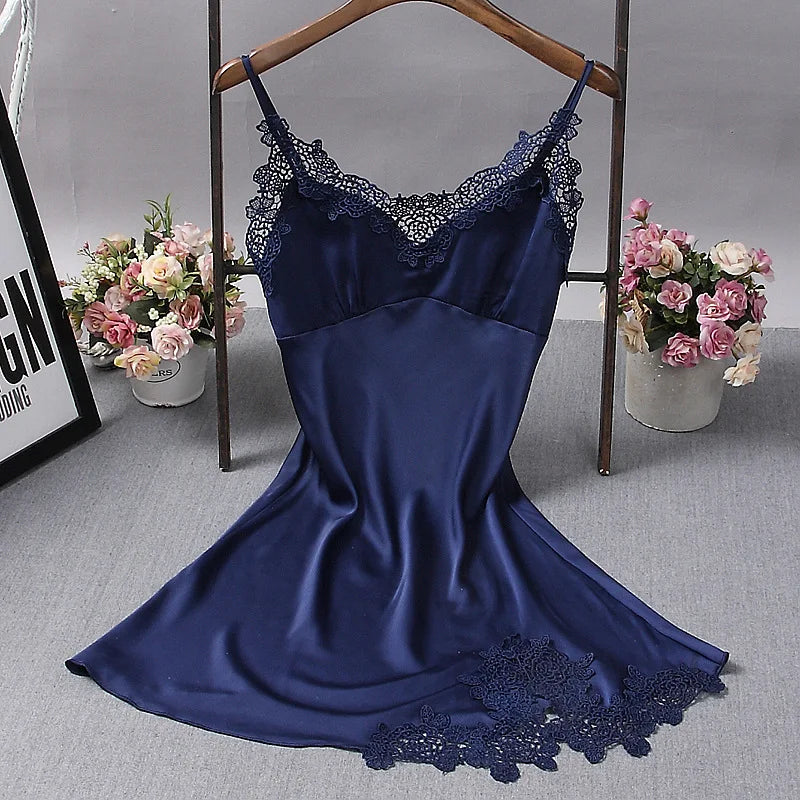 Sexy Womens Nightdress Oversize M-4XL Silky Satin Lace Strap Sleep Dress Sleepwear Home Wear