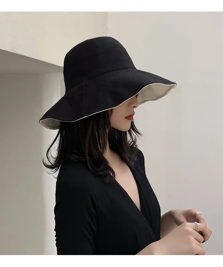 Double-sided Foldable Bucket Hat Summer Sun Hat  for Women Girls Visor Fisherman Cap Anti-UV Wide Brim Sunscreen Hats Caps