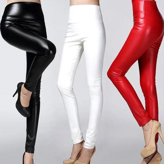 Women Sexy Faux Leather Leggings High Waist PU Fleece Female Plus Size Trousers Winter Pants Ladies