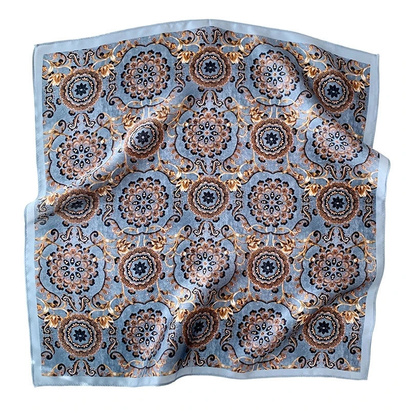 Silk Scarf Small Square 2026 Pashmina — 53×53cm Geometric Trending Palette Bandana Hair Scarf — view 1 of scarves & wraps