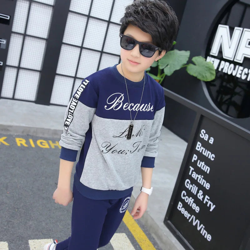 2025 Boys’ Casual Tracksuit Set – Letter Print T-Shirt + Long Pants Sport Suit for Kids (4-12 Years)