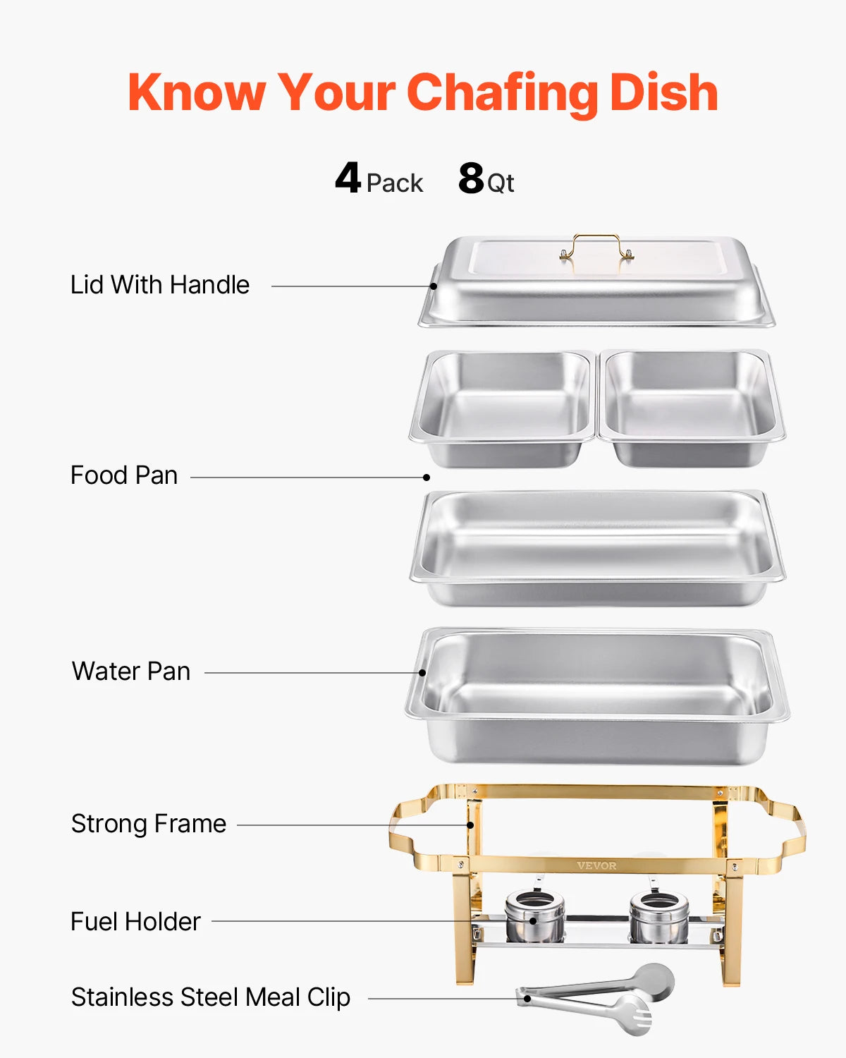 8 Qt Chafing Dish Buffet Set 4-Pack Stainless Steel Catering Food Warmer with Lid for Parties Events — view 5 of dining & tableware