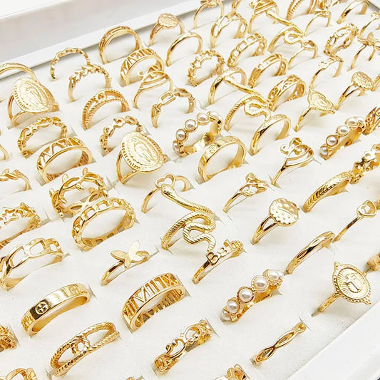 Pearl Thin Joint Rings 30pc Lot — Gold-Tone Love Snake Butterfly Star Set for Women