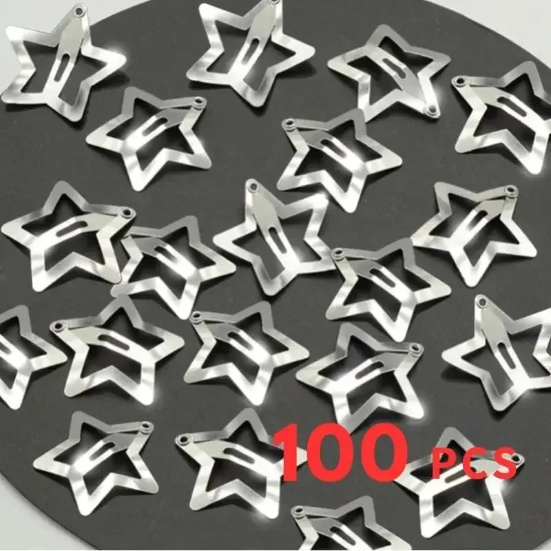 10/25/50/100/200pcs Silver Star Hair Clips for Girl Y2k Filigree Star Metal Snap Clip Hairpins Barrettes Hair Accessories — view 8 of product