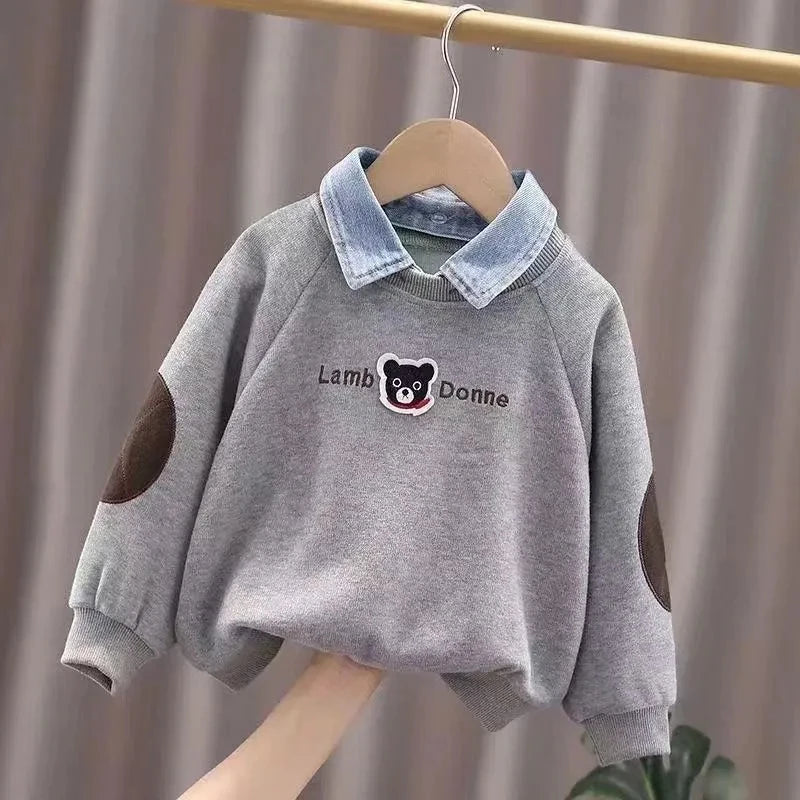 Winnie the Pooh Baby Boys Girls Long Sleeve Sweatshirt 2024 Autumn Children Clothing Cartoon Loose Lapel Pullover Base Shirt Top