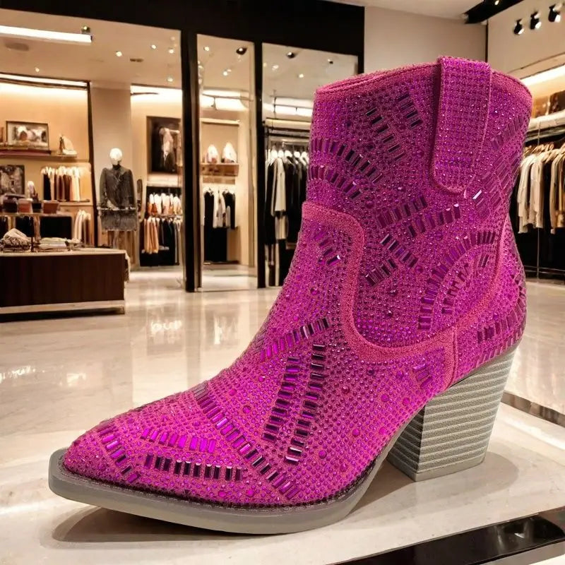 Diamond Chelsea Cowboy Boots — Y2K Western Ankle Boots with Crystal Detailing — view 8 of boots