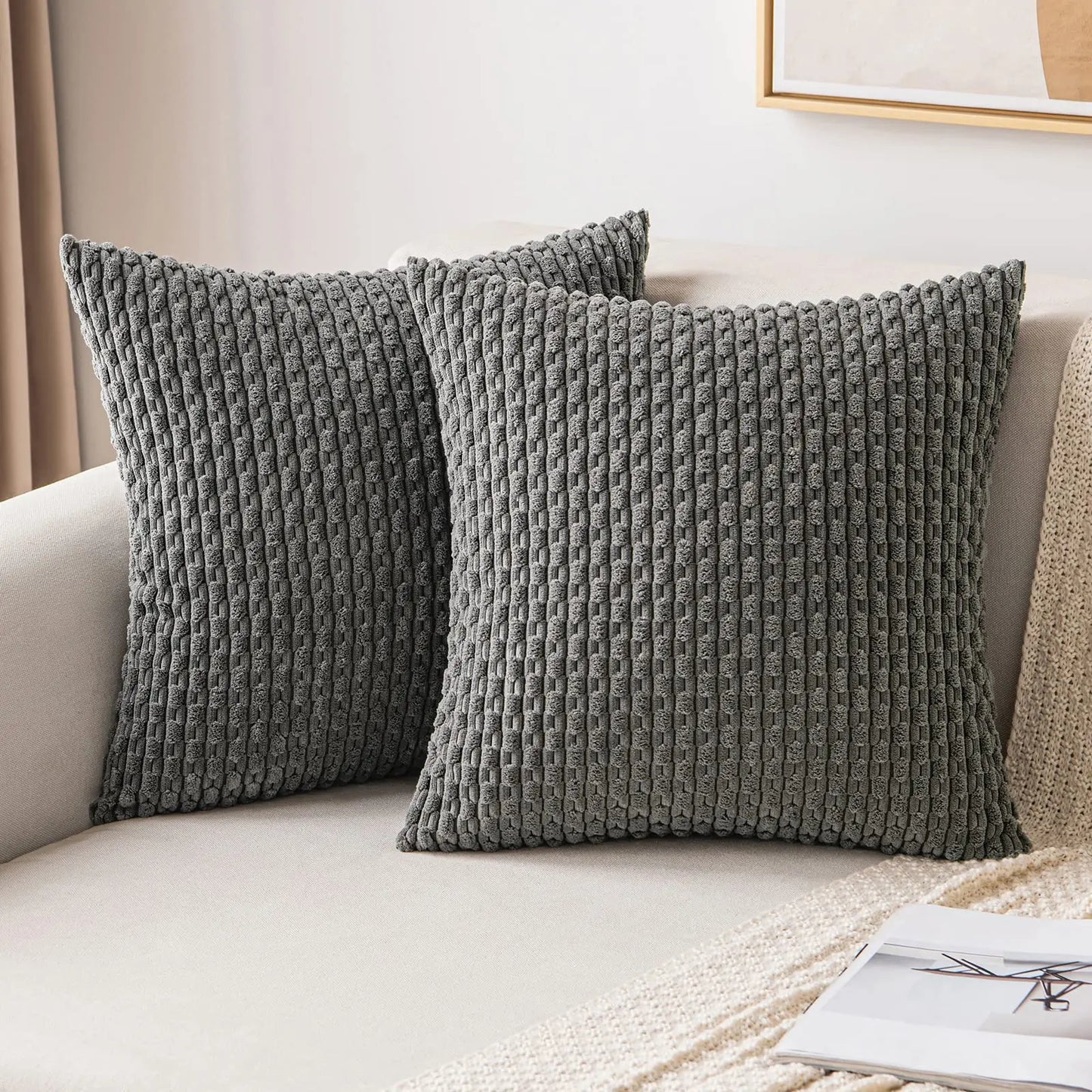 Spring Corduroy Throw Pillow Cover &mdash; 20&times;20 in Farmhouse Boho Striped Cushion Case — view 7 of cushion covers & pillow cases