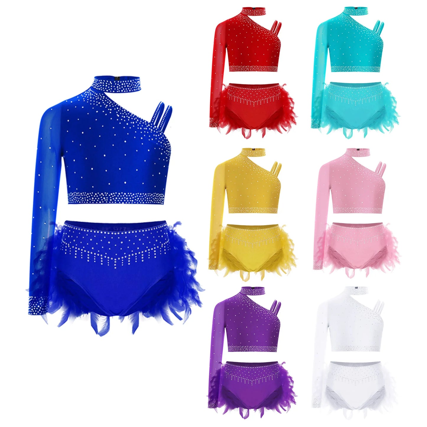 Kids Girls Ballet Dance Set - Rhinestone Top & Skirt Performance Costume — view 1 of dance costumes