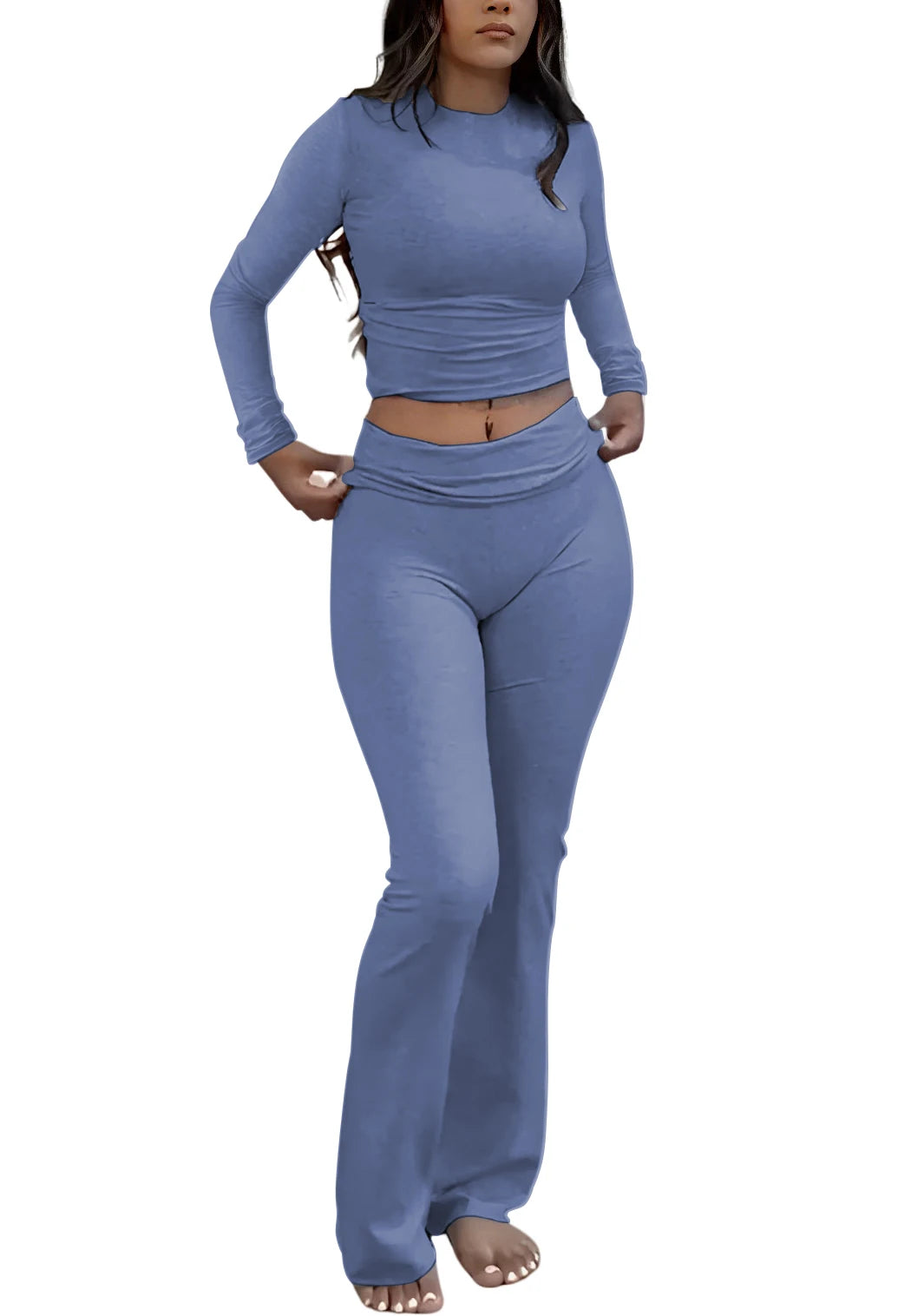 Women's Activewear Long-Sleeve + Wide-Leg Pants Set — Yoga Lounge 2-Piece Coordinated Suit — view 1 of women's activewear