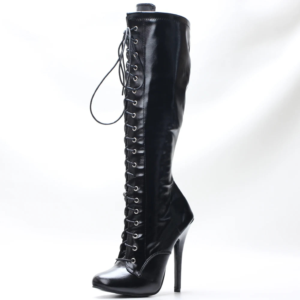 Heels & Pumps — Premium 5-Inch Stiletto Knee-High Boots, Lace-Up Vintage Heeled Boots — view 6 of heels & pumps