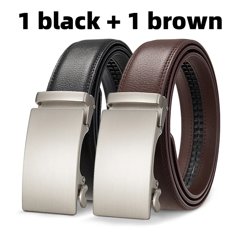 Belts Genuine Leather Men's Automatic Ratchet Buckle Belt — Black & Brown — view 6 of belts