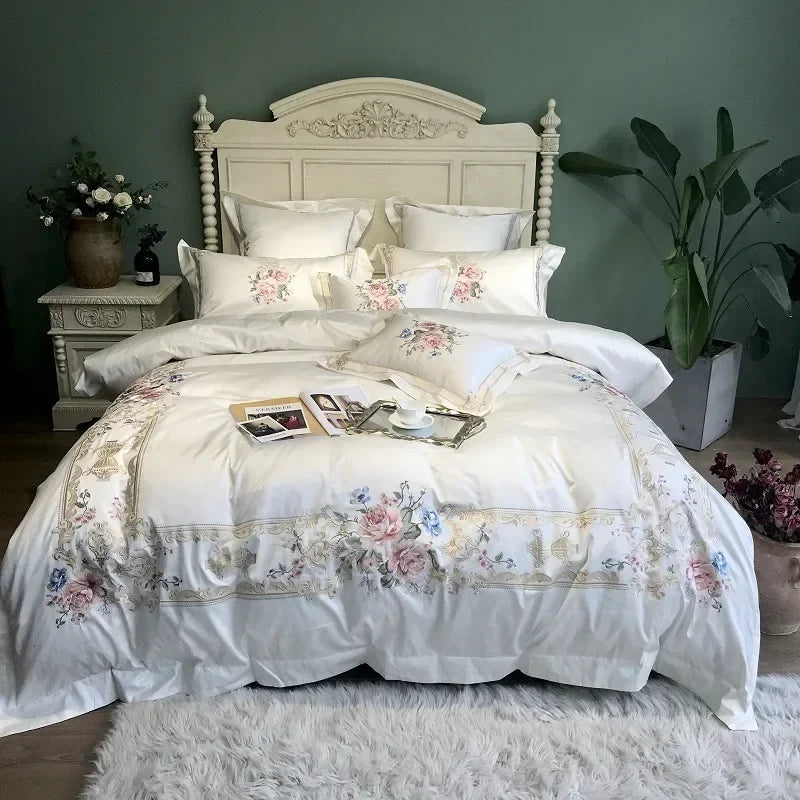 Svetanya 1000TC Egyptian Cotton Embroidered Bedding Set – Luxury White Queen & King Duvet Cover Set