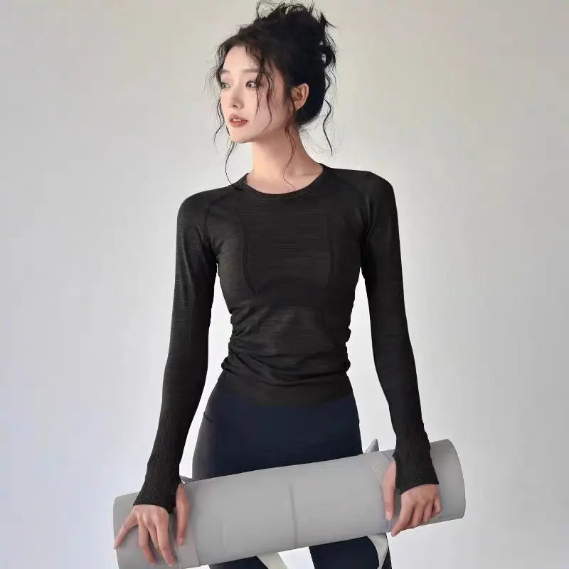 Women's Activewear Long-Sleeve Seamless Workout Top — Round-Neck Slim-Fit Yoga Shirt — view 4 of women's activewear