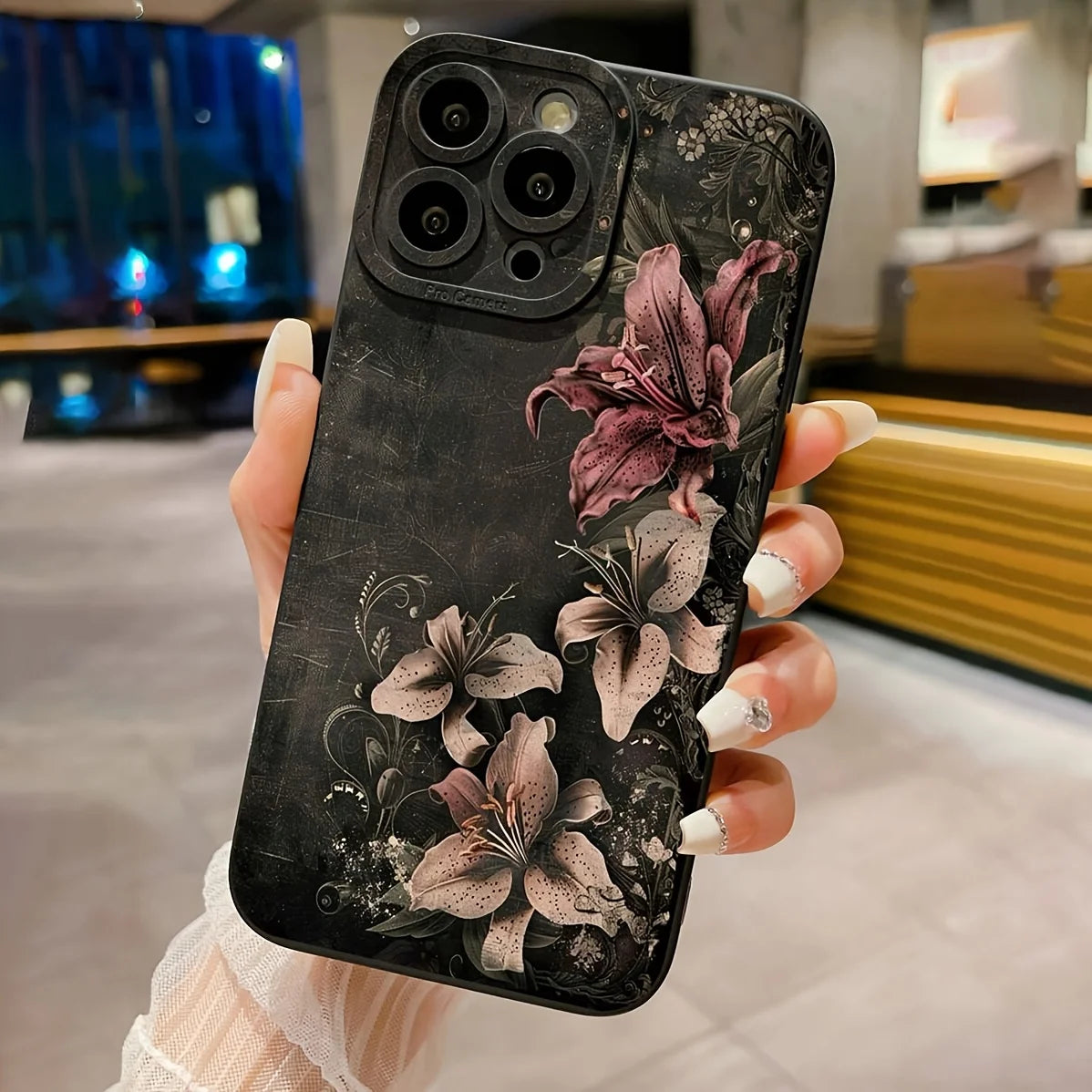 Huameng Classic Floral Lily Luxury Case for iPhone 13–17 Pro Max Designer — view 1 of phone cases