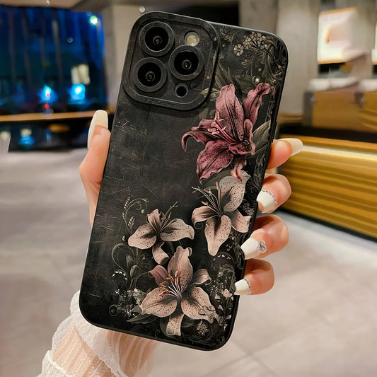 Huameng Classic Floral Lily Luxury Case for iPhone 13–17 Pro Max Designer — view 1 of phone cases
