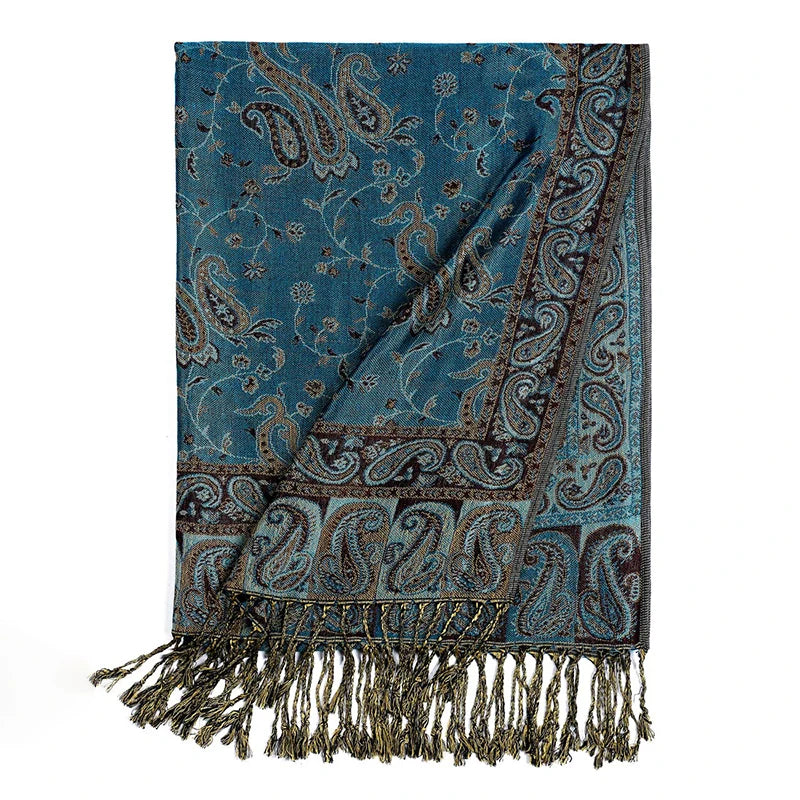 Pashmina Scarf European Bohemia Paisley Jacquard — Museum-Piece Cashmere Shawl Wrap 70×190cm — view 11 of scarves & wraps