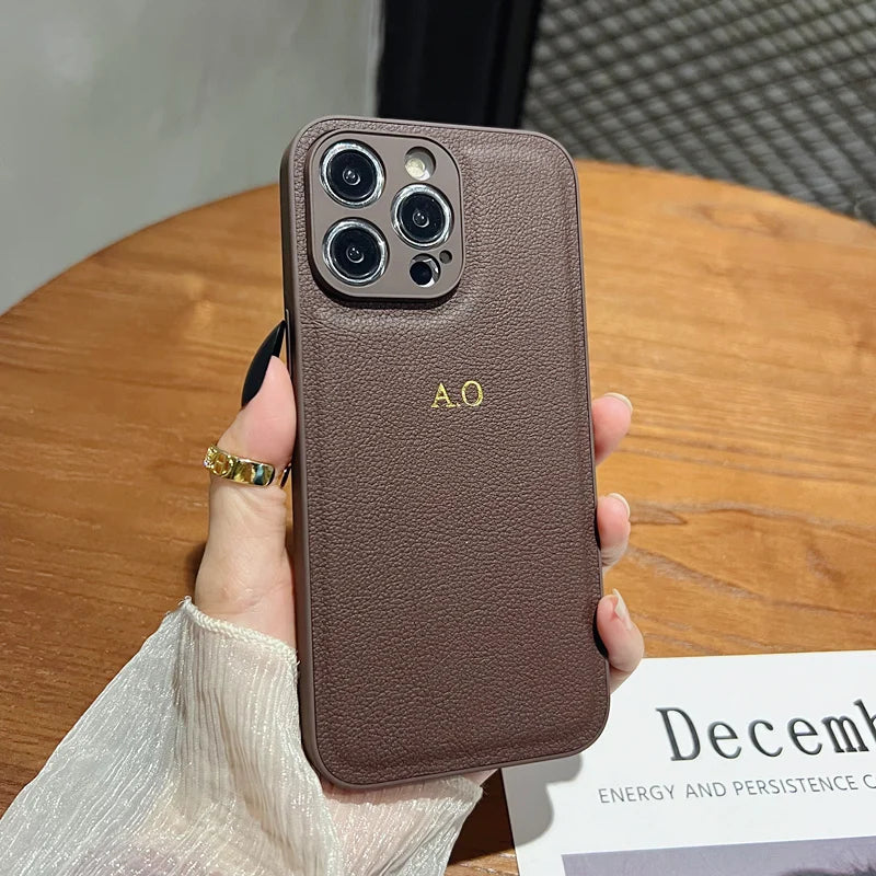 Personalized Gold Initial Leather Case for iPhone 11–17 Pro Max Custom Name — view 9 of phone cases