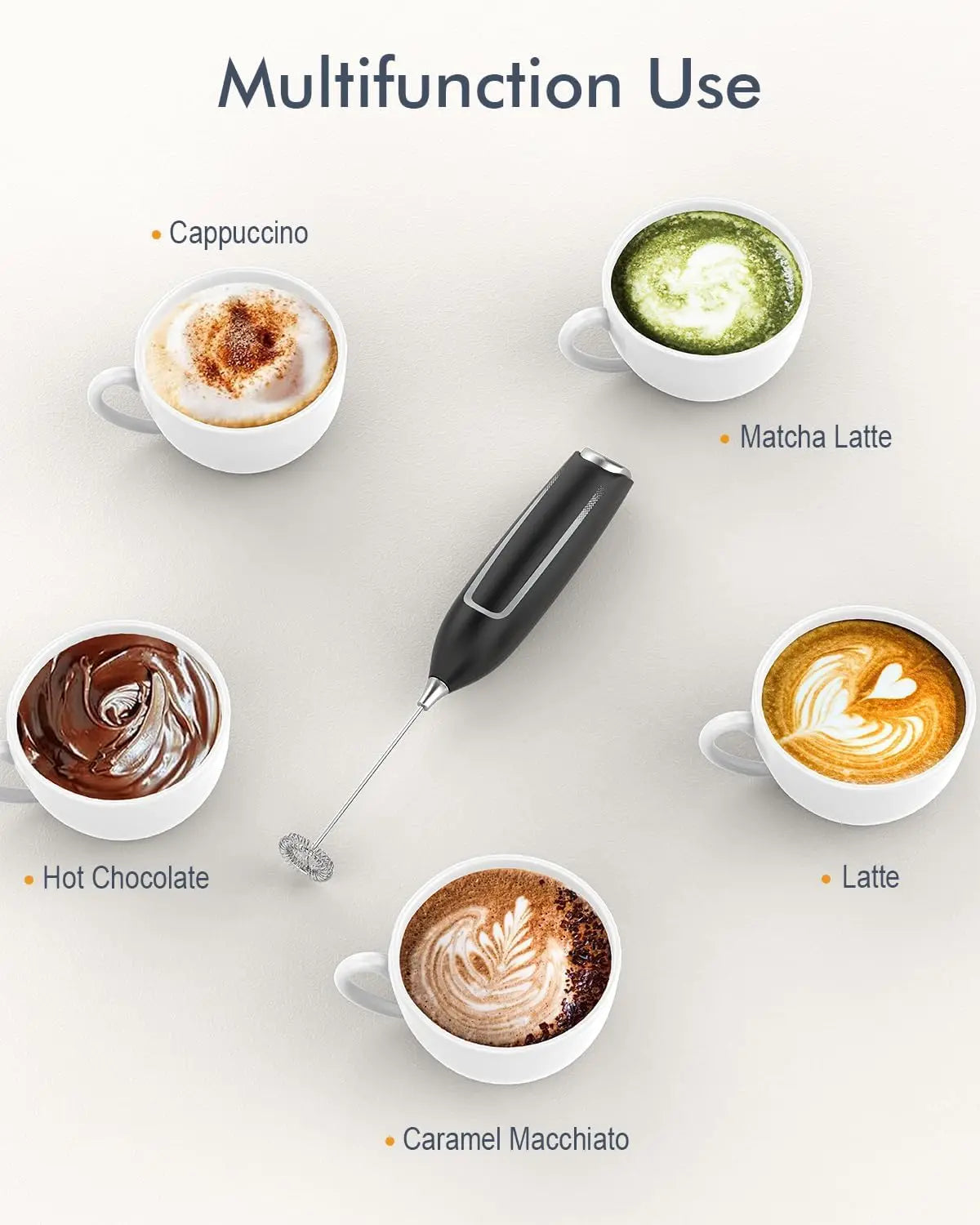 Handheld Electric Milk Frother Wand – Coffee Foam Maker & Whisk Mixer for Latte, Matcha & Hot Chocolate