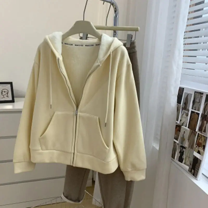 Women Clothing Winter Fleece Jackets Sweatshirt Loose Casual Cashmere Zippered Cardigan Jacket Velvet Thickened Hoodie New