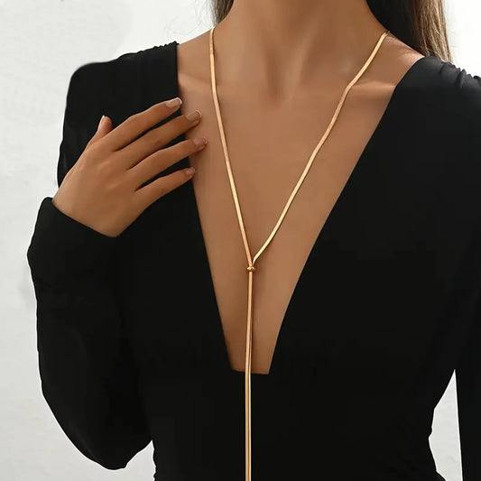 Women's 18K Gold Plated Y Necklace — Adjustable Fringe Snake Chain Jewelry — view 1 of jewelry