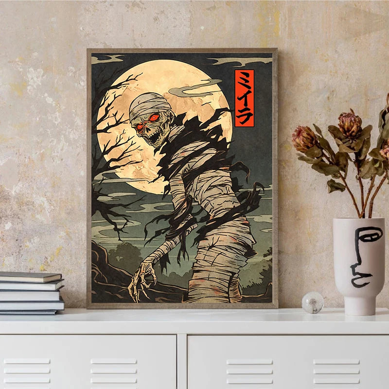 Home Decor Japanese Rising Skeletons Poster — Creepy Ghost Zombie Halloween Canvas Wall Art — view 3 of home decor