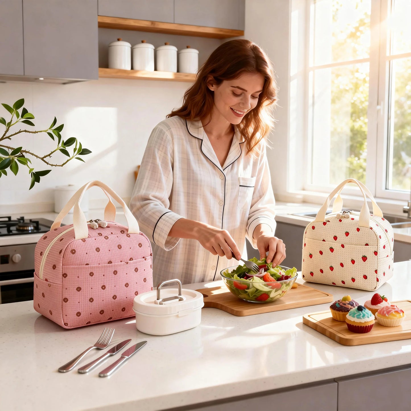 Pink Insulated Lunch Bag - Large-Capacity Cooler Tote for Work & Outdoor Travel — view 5 of lunch bags
